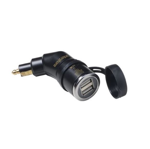 DIN adaptér Interphone z malé zásuvky na 2xUSB výstupem pro motocykly, 2A
