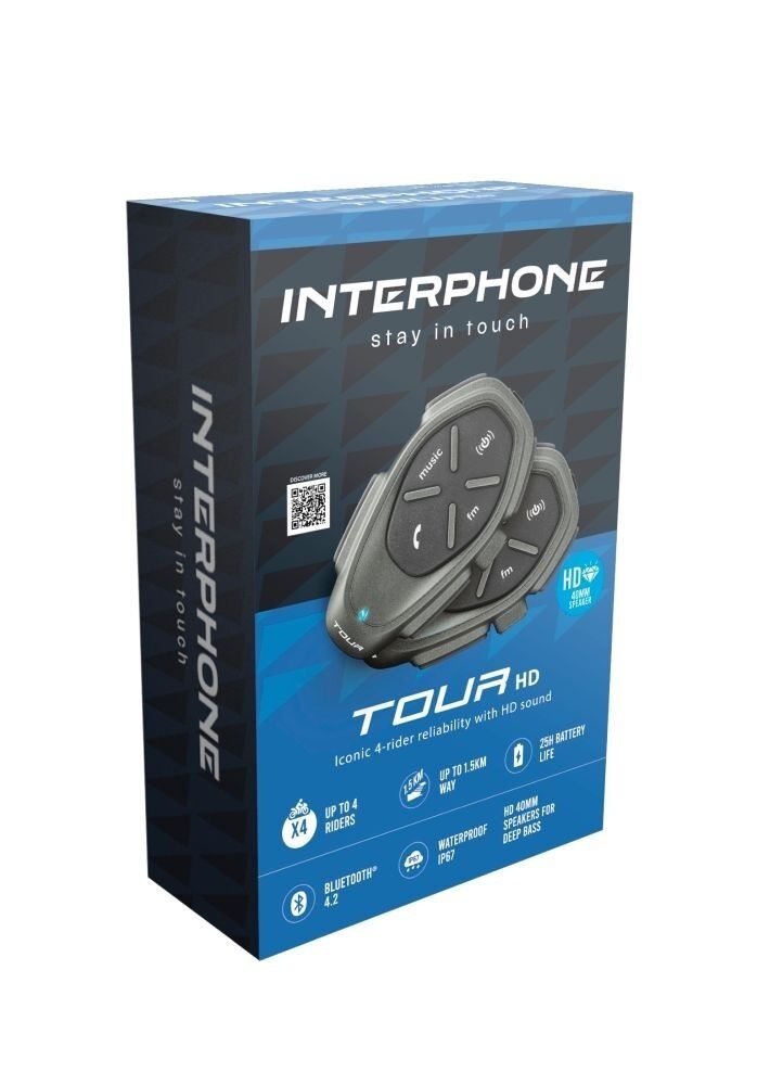 Bluetooth handsfree CellularLine Interphone TOUR HD, Twin Pack
