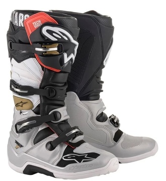 boty TECH 7, ALPINESTARS černá/stříbrná/bílá/zlatá, vel. 44,5 - poslední kus